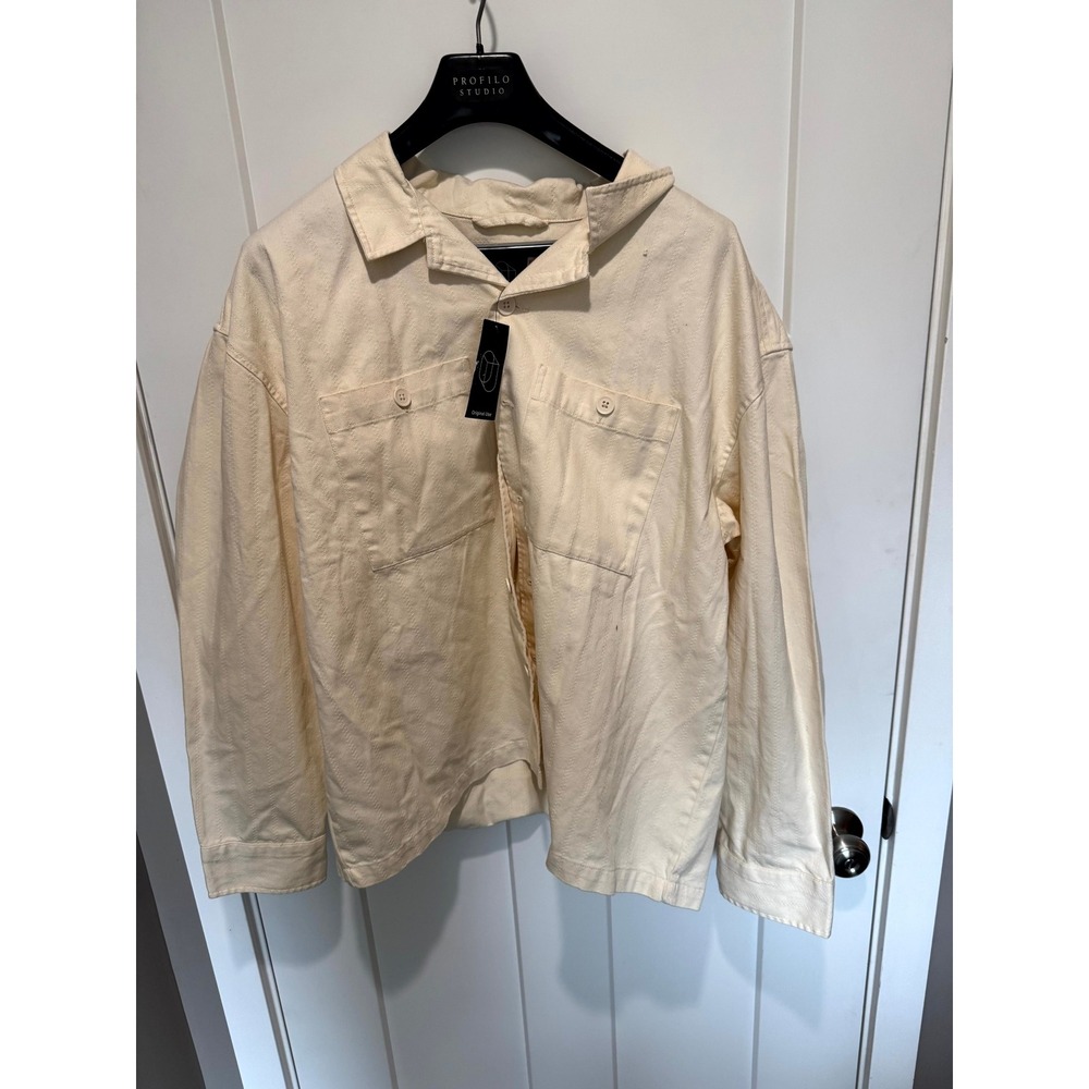 Original Use Mens XL Cream Textured Jacquard Long Sleeve Button Down Shirt NEW